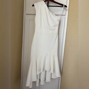 Xscape White One-Shoulder Asymmetric Ruffle Hem Dress 2P